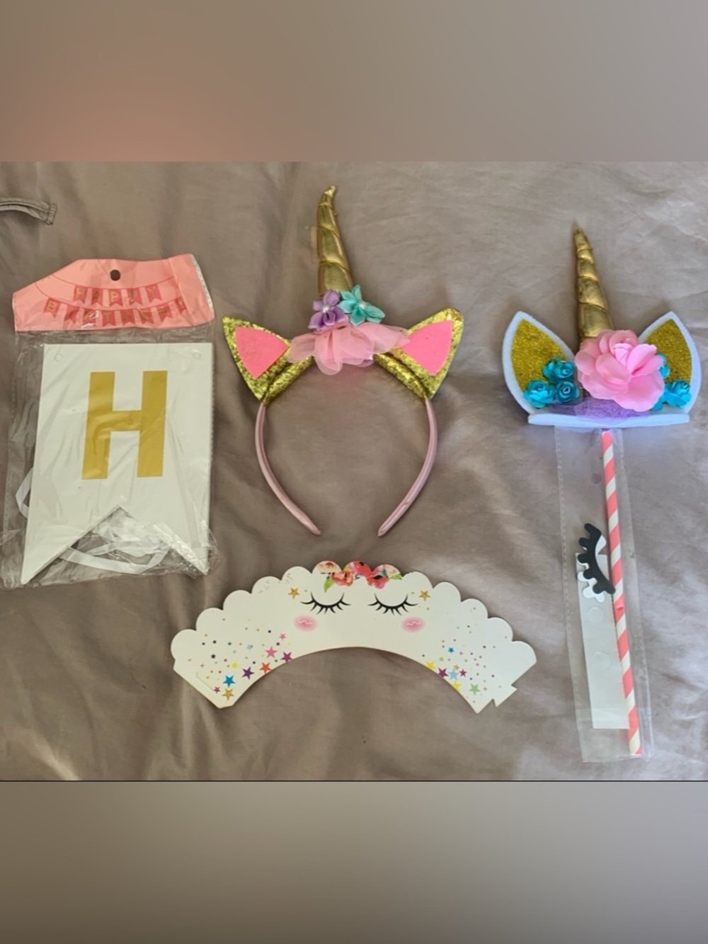 Unicorn Party Headband & Accessories Set - Pink, Gold, Teal